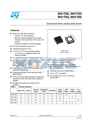 M41T63 datasheet - Serial real-time clocks with alarm