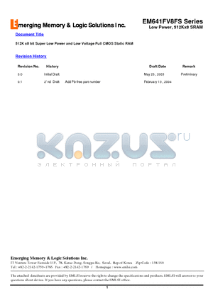 EM6321FS8CT-70S datasheet - 512K x8 bit Super Low Power and Low Voltage Full CMOS Static RAM