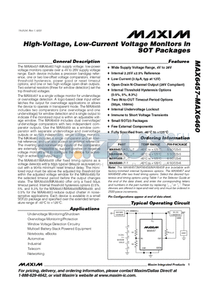 MAX6460 datasheet - High-Voltage, Low-Current Voltage Monitors in SOT Packages