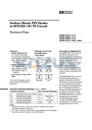 HSMP-386A-TR1 datasheet - Surface Mount PIN Diodes in SOT-323 (SC-70 3-Lead)