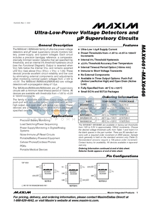 MAX6461 datasheet - Ultra-Low-Power Voltage Detectors and UP Supervisory Circuits