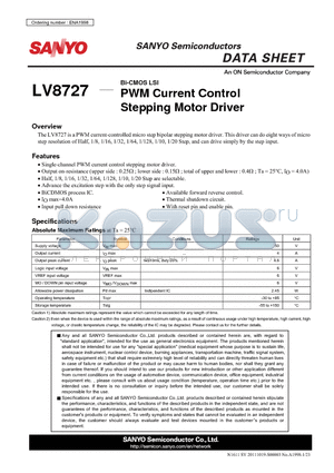 LV8727 datasheet - PWM Current Control Stepping Motor Driver