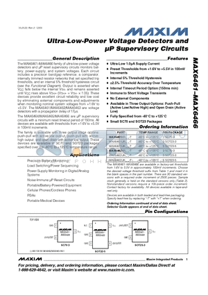 MAX6461XR datasheet - Ultra-Low-Power Voltage Detectors and uP Supervisory Circuits