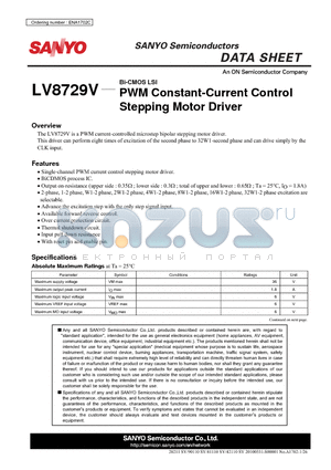 LV8729V datasheet - PWM Constant-Current Control Stepping Motor Driver