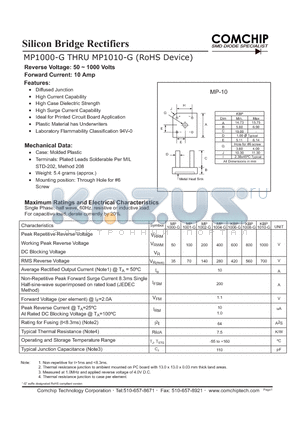 MP1001-G datasheet - Silicon Bridge Rectifiers