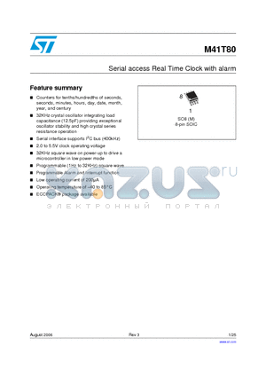 M41T80 datasheet - Serial access Real Time Clock with alarm