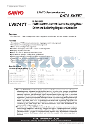 LV8747T datasheet - Bi-CMOS LSI PWM Constant-Current Control Stepping Motor Driver and Switching Regulator Controller