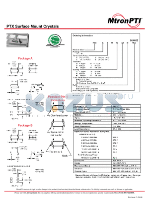 PTXA1MFR datasheet - Surface Mount Crystals