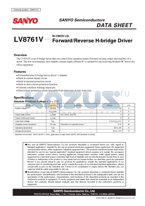 LV8761V datasheet - Bi-CMOS LSI Forward/Reverse H-bridge Driver