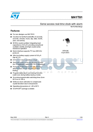 M41T81M6F datasheet - Serial access real-time clock with alarm