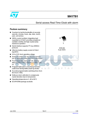 M41T81M6F datasheet - Serial access Real-Time Clock with alarm