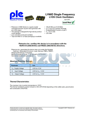 LV8820DEV-106M-T500 datasheet - LVDS Clock Oscillators