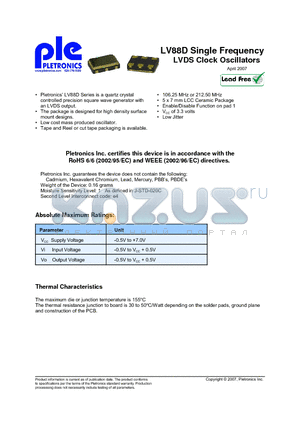 LV8820DEV-212M datasheet - LVDS Clock Oscillators