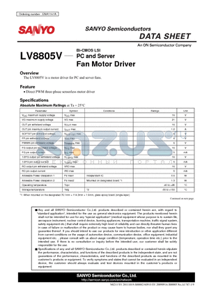 LV8805V datasheet - PC and Server Fan Motor Driver