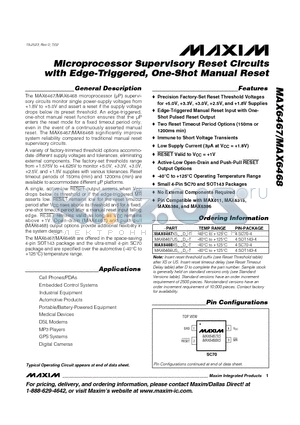 MAX6468 datasheet - Microprocessor Supervisory Reset Circuits with Edge-Triggered, One-Shot Manual Reset