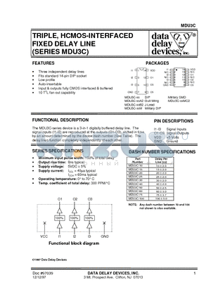 MDU3C-100MC2 datasheet - TRIPLE, HCMOS-INTERFACED FIXED DELAY LINE (SERIES MDU3C)
