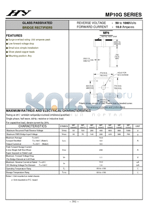 MP1008G datasheet - GLASS PASSIVATED BRIDGE RECTIFIERS