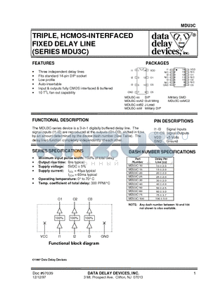 MDU3C-15MC2 datasheet - TRIPLE, HCMOS-INTERFACED FIXED DELAY LINE (SERIES MDU3C)