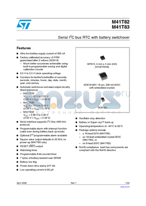 M41T83 datasheet - Serial I2C bus RTC with battery switchover
