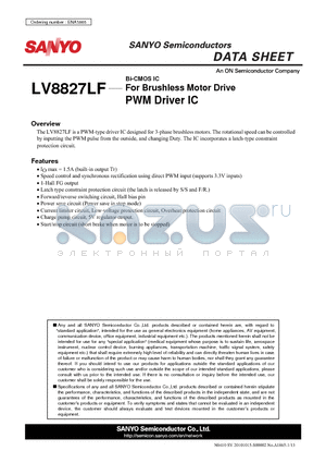 LV8827LF datasheet - For Brushless Motor Drive PWM Driver IC