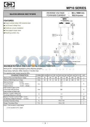 MP1010 datasheet - SILICON BRIDGE RECTIFIERS