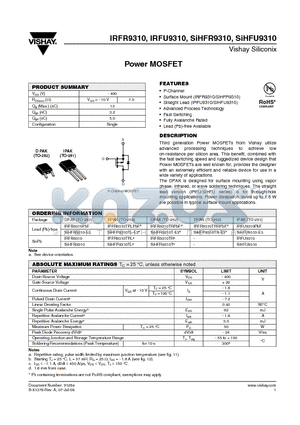 IRFR9310TRLPBF datasheet - Power MOSFET