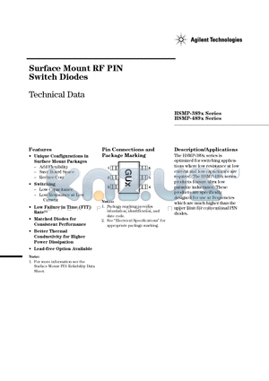 HSMP-389L-BLK datasheet - Surface Mount RF PIN Switch Diodes