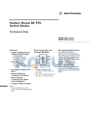 HSMP-389L-TR2 datasheet - Surface Mount RF PIN Switch Diodes