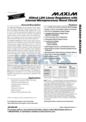 MAX6469UT18AD3 datasheet - 300mA LDO Linear Regulators with Internal Microprocessor Reset Circuit