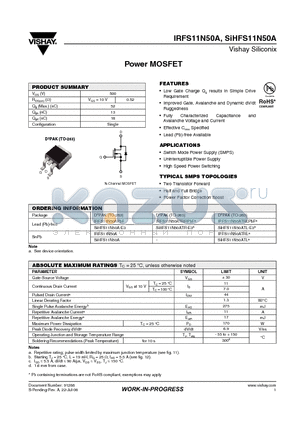 IRFS11N50APBF datasheet - Power MOSFET