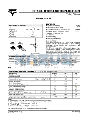 IRFR9024TR datasheet - Power MOSFET