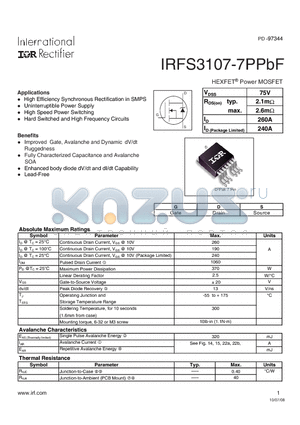 IRFS3107-7PPBF datasheet - HEXFET Power MOSFET