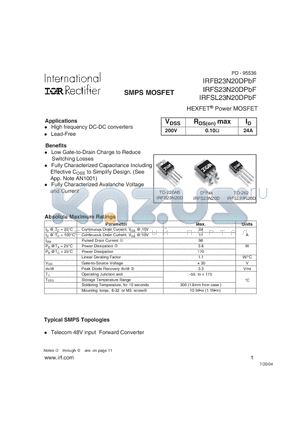 IRFS23N20DPBF datasheet - SMPS MOSFET