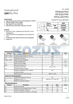 IRFS3207PBF datasheet - HEXFET^Power MOSFET