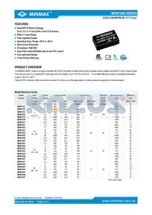 MDW1015 datasheet - DC/DC CONVERTER 2W, Small DIP-16 Plastic Package