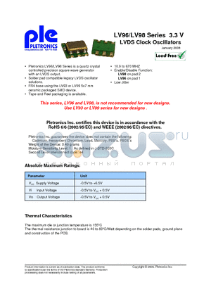 LV9120DV-125.0M-T250 datasheet - LVDS Clock Oscillators