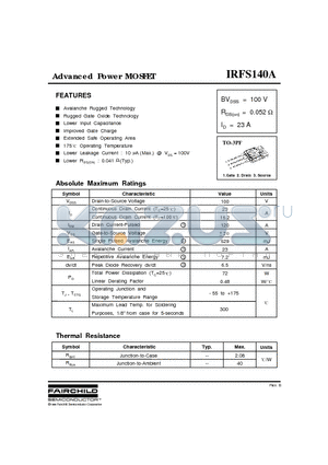 IRFS140A datasheet - Advanced Power MOSFET