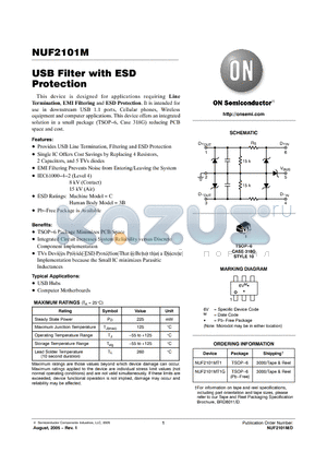 NUF2101MT1G datasheet - USB Filter with ESD Protection