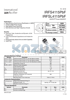 IRFS4115PBF datasheet - HEXFET Power MOSFET
