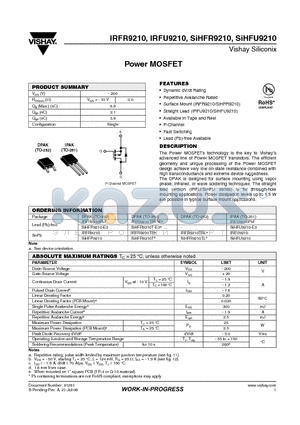 IRFR9210TRL datasheet - Power MOSFET