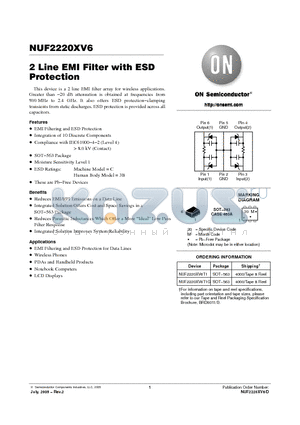 NUF2220XV6T1G datasheet - 2 Line EMI Filter with ESD Protection