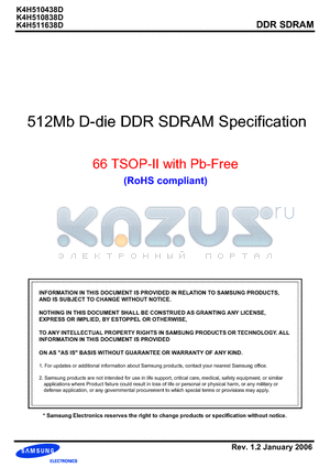 K4H510838D datasheet - 512Mb D-die DDR SDRAM Specification