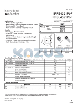 IRFS4321PBF datasheet - HEXFET Power MOSFET