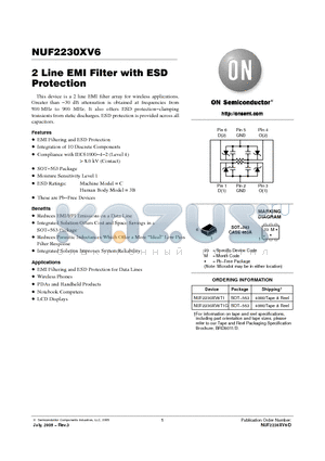 NUF2230XV6T1 datasheet - 2 Line EMI Filter with ESD Protection