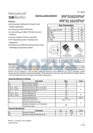 IRFS5620PBF datasheet - DIGITAL AUDIO MOSFET