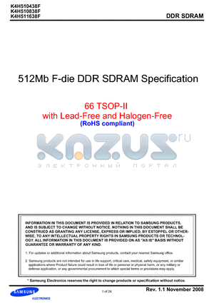 K4H510838F datasheet - 512Mb F-die DDR SDRAM Specification