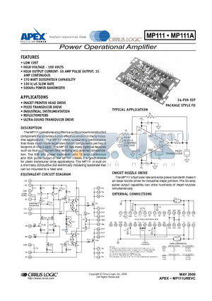 MP111A datasheet - Power Operational Amplifier