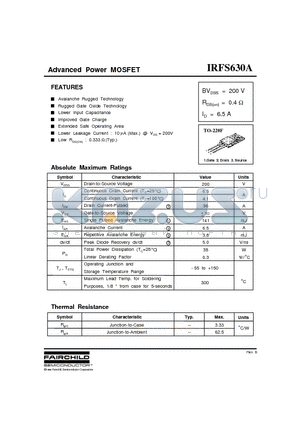 IRFS630A datasheet - Advanced Power MOSFET