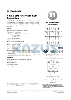 NUF4401MN datasheet - 4 Line EMI Filter with ESD Protection