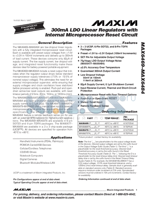 MAX6482BL15BD3 datasheet - 300mA LDO Linear Regulators with Internal Microprocessor Reset Circuit